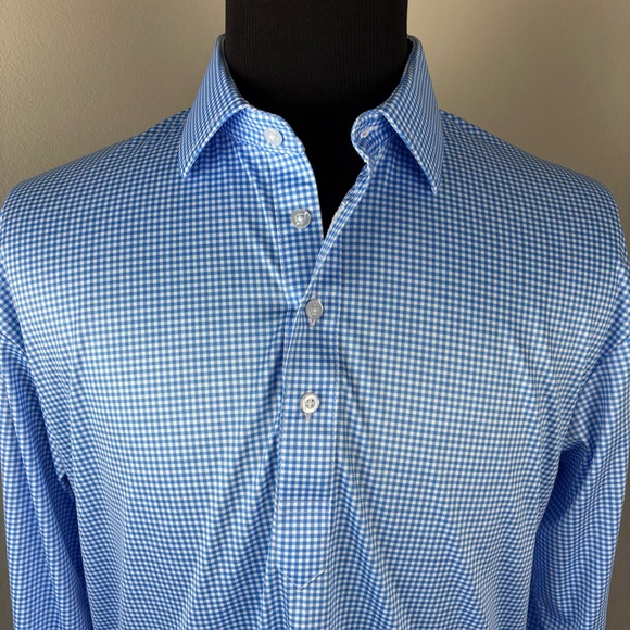 Collars & Co. Dress Collar Polo Shirt Men's Large L Long Sleeve Blue Gingham EUC - Picture 2 of 6